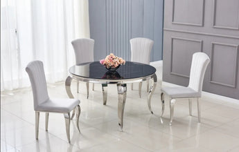 Table Repas Baroque Ronde Chrome Verre 130x75 CM