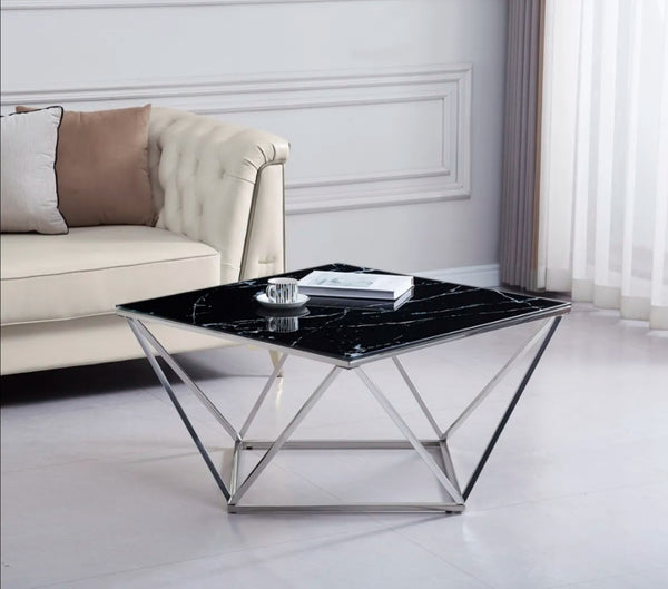 Table basse Alina Pied Chrome Verre 80x80x45 CM