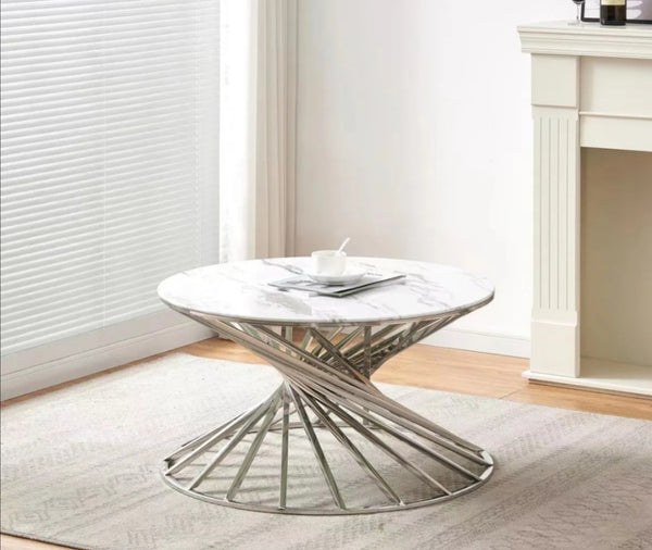 Table Basse Nautilus Chrome Marbre Blanc 80 CM