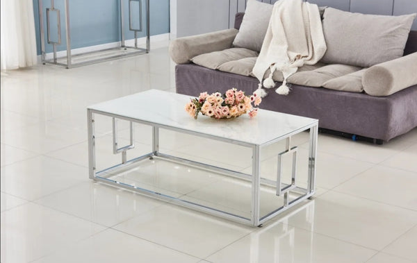 Table Basse Sophie Chrome Marbre Blanc 120x60x45 CM