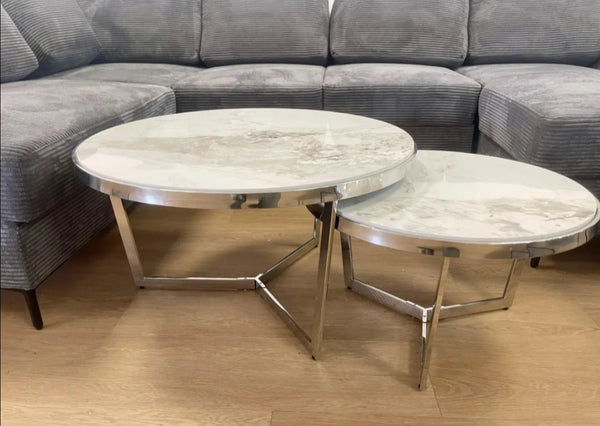 Table basse Miami Chrome Ceramique Marbre Gris