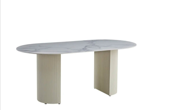 Table a Manger Anna Pied Beige Plateau En Ceramique 180x90x75 CM