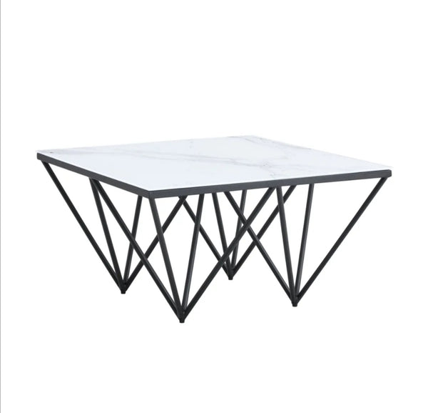 Table Basse Gizeh Pied Metal Noir Plateau Verre 80x80x45 CM