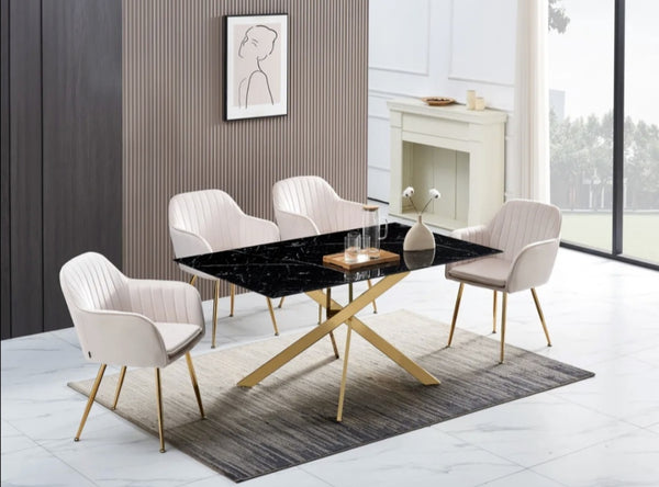 Table Rectangulaire New Jessica Gold Marbre Noir 150x90 CM