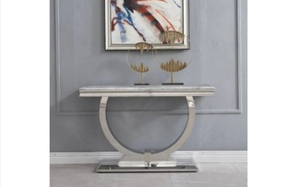 Console Omega Marbre Blanc 120x40x78 CM Pied Chrome