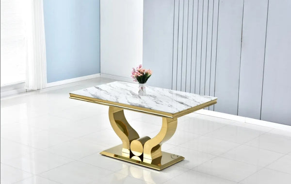 Table a Manger Trofy Gold Marbre Blanc 150 CM