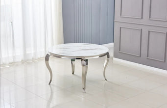 Table Repas Baroque Ronde Chrome Verre 130x75 CM