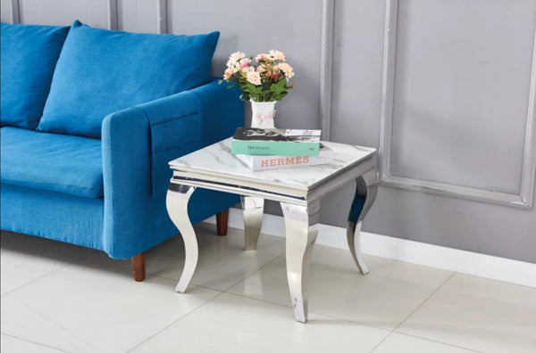 Gueridon Baroque Chrome Marbre Blanc 50x50 CM