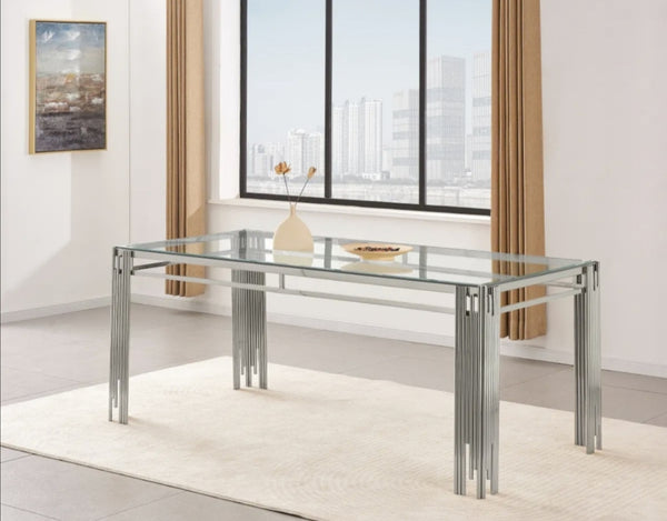 Table a Manger Flute Chrome Transparent 150x90x75 CM