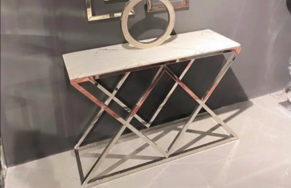 Console Triangle Marbre Blanc 120x40 CM Pied Chrome