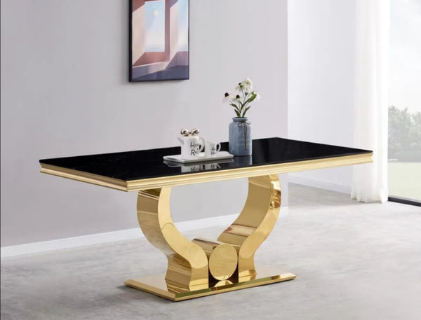 Table a Manger Trofy Gold Marbre Noir 150 CM