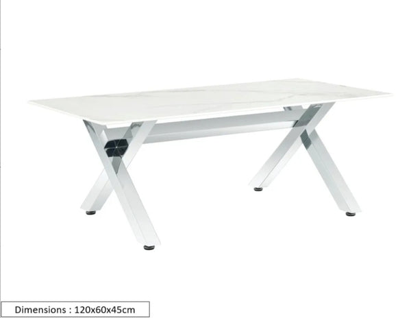 Table Basse Ixe Chrome Marbre Blanc 120x60x45 CM