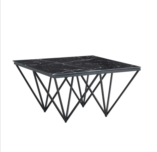 Table Basse Gizeh Pied Metal Noir Plateau Verre 80x80x45 CM