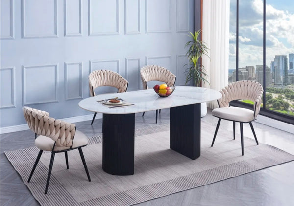 Table a Manger Anna Pied Noir Plateau En Ceramique 180x90x75 CM