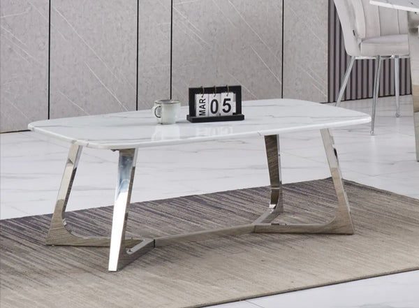 Table Basse Gossip Chrome Marbre Blanc 120x70 CM