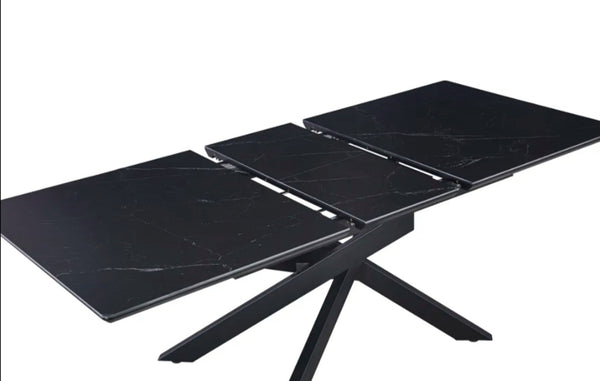 Table Extensible a Rallonge Agathe Pied Metal Noir Ceramique 160/200