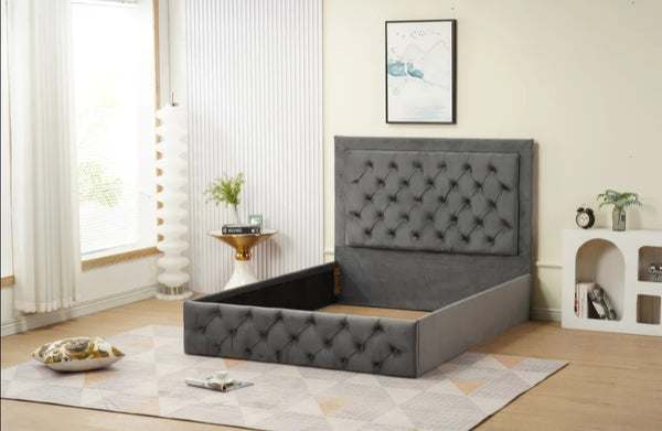 Cadre de Lit Roma 140x190 CM Velours Anthracite Sans Sommier