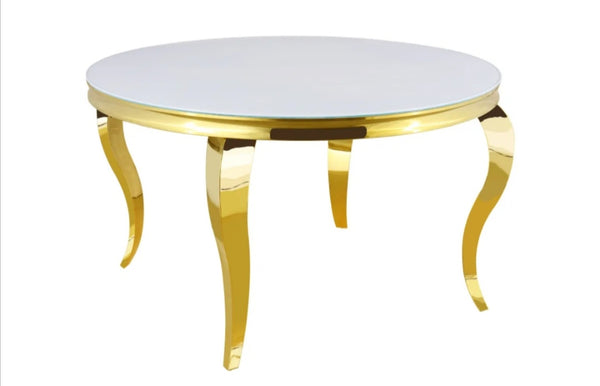 Table Repas Baroque Ronde Pied Gold Verre 130x75 CM