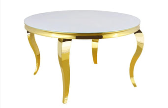 Table Repas Baroque Ronde Pied Gold Verre 130x75 CM