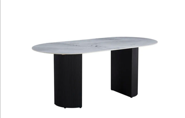 Table a Manger Anna Pied Noir Plateau En Ceramique 180x90x75 CM
