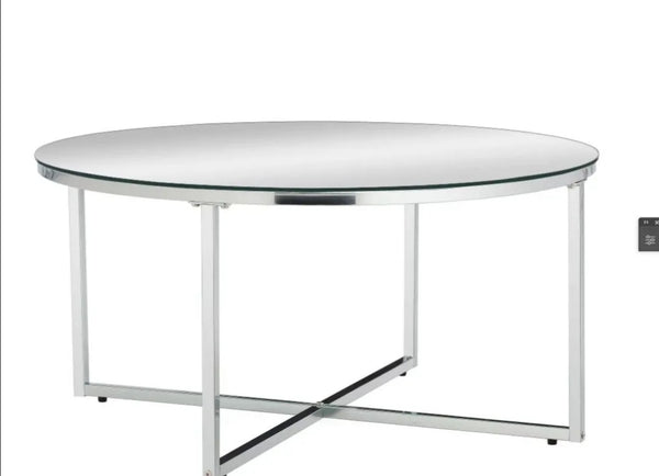 Table Basse Lorie Pied Chrome Miroir 90 CM