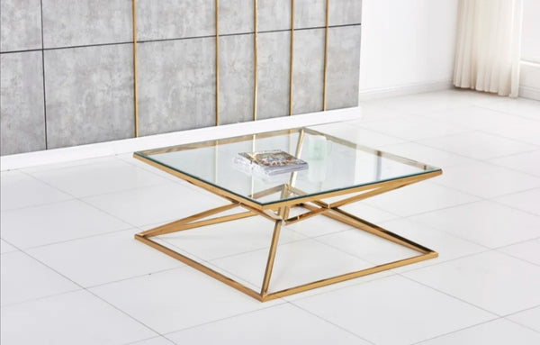 Table Basse Carree Pyramide Gold Transparent 100x100x45 CM