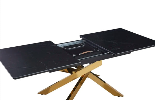 Table Extensible a Rallonge Agathe Pied Gold Ceramique 160/200
