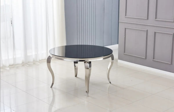 Table Repas Baroque Ronde Chrome Noir 130x75 CM