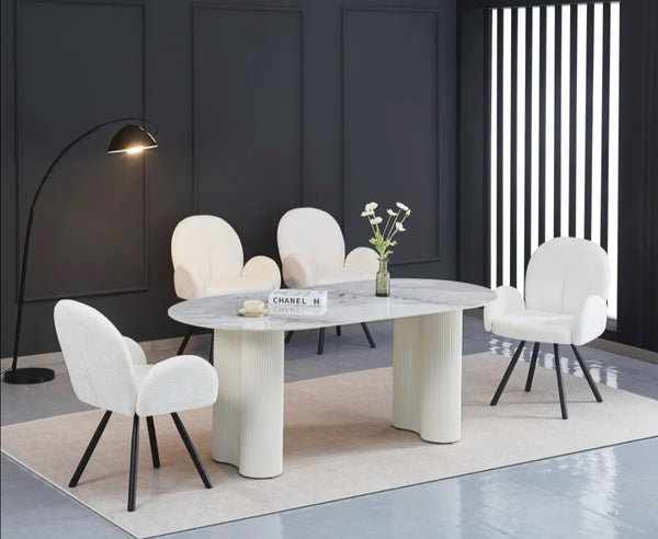 Table Repas Venezia Pied Beige Plateau Marbre Gris