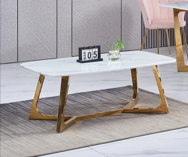 Table Basse Gossip Gold Marbre Blanc 120x70 CM
