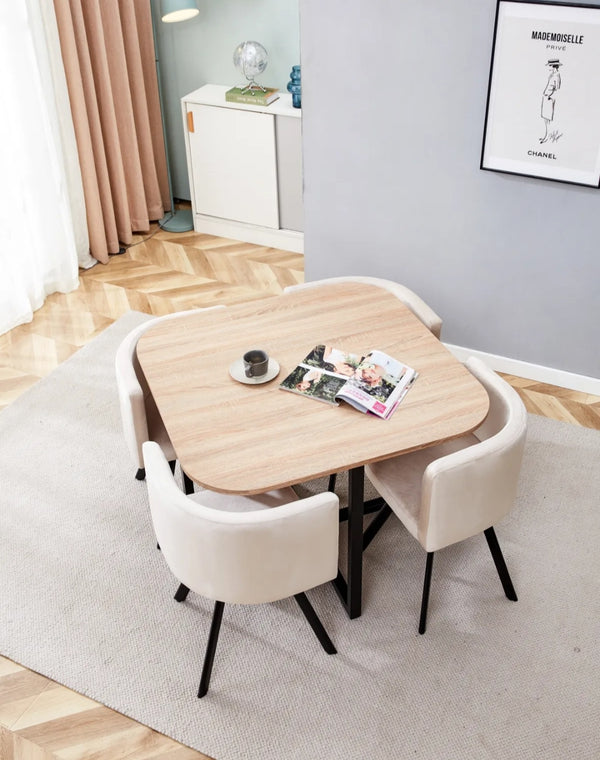 Table Repas Vendome Plateau En Bois Avec 4 Chaises En Velours