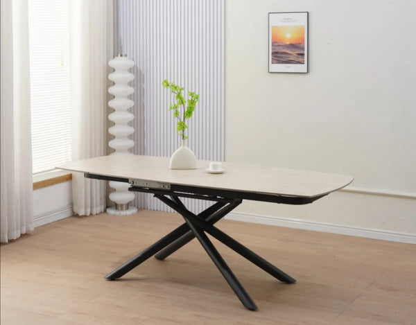 Table Extensible Nysa Pied Metal Noir Ceramique 129/189x89x76 CM