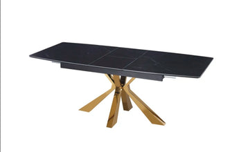 Table Extensible a Rallonge Bianca Pied Gold Ceramique 160/200