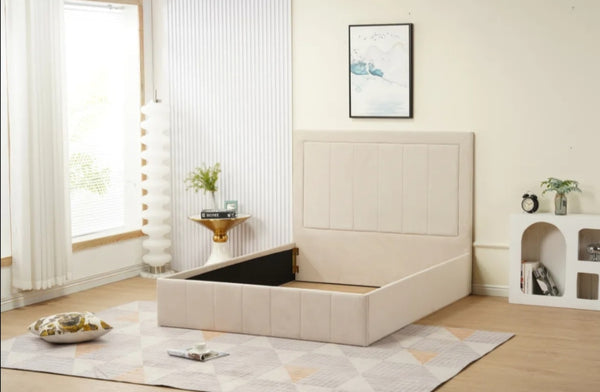 Cadre de Lit Polo 140x190 CM Velours Beige Vendu Sans Sommier
