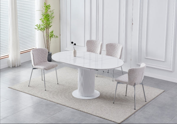 Table a Manger Rallonge Ceramique Sofia Pied Blanc