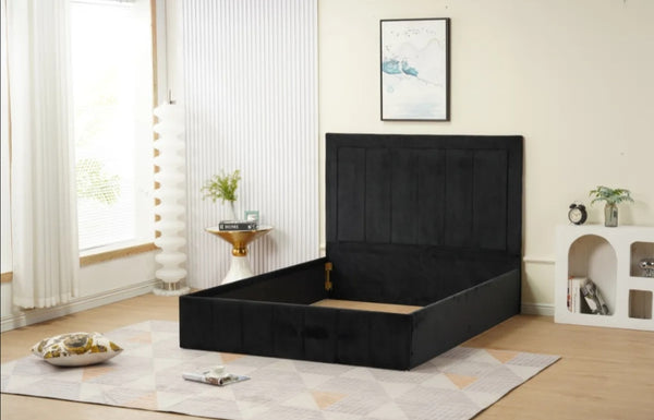 Cadre de Lit Polo 160x200 CM Velours Noir Vendu Sans Sommier