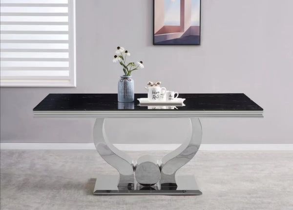 Table Repas Trofy Chrome Marbre Noir 180 CM