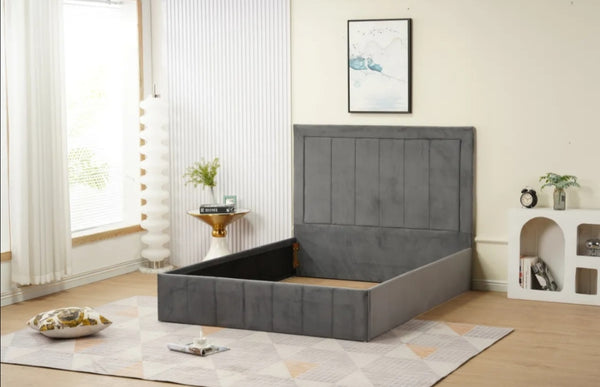 Cadre de Lit Polo 140x190 CM Velours Anthracite Vendu Sans Sommier