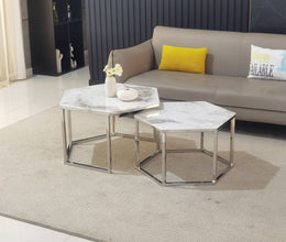 Table Basse Gigogne Duo Hexagone Pied Argent