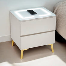 Chevet Lydia LED Chargeur Induction Bois Mat Pied Dore