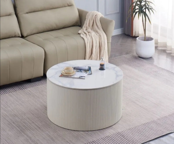 Table basse Valmy Pieds Beige Plateau Ceramique 80x45 CM