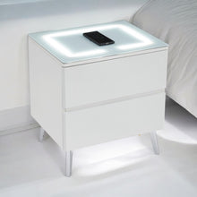 Chevet Lydia LED Chargeur  Induction Bois Mat Pied Argent